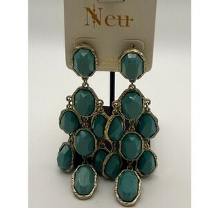 Neu Collection Teal Gem Chandelier Dangle Earrings Lead Free Designed in USA